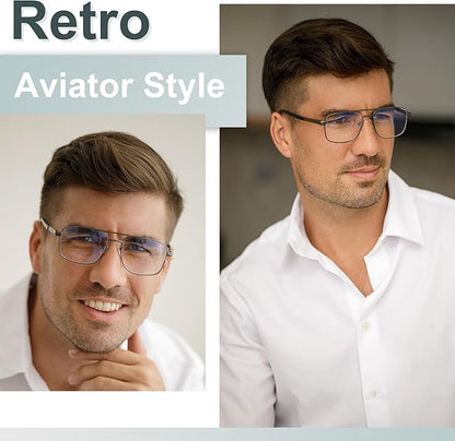 EASY READ Aviator Reading Glasses for Men,Blue light blocking Readers Men Metal Eyeglasses with Spring Hinge