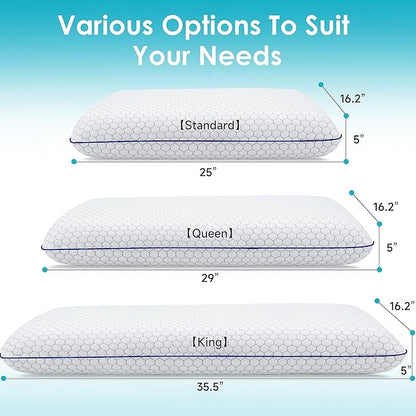 Memory Foam Pillows for Side, Back and Stomach Sleepers, Bed Pillow with Washable Cover and Breathable Mesh, Bed Pillow for Sleeping Queen Size (Grey)