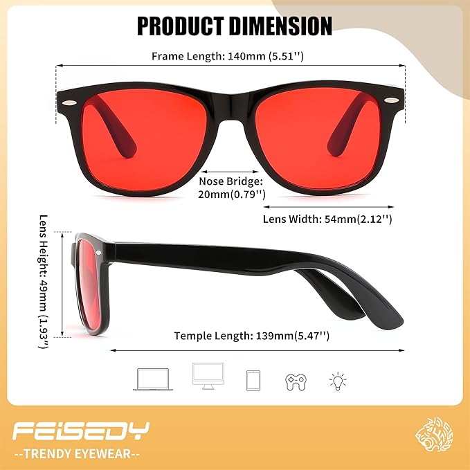 FEISEDY Sleep Blue Light Glasses for Woman Men 99.9% Computer Gaming Red Lens Eyeglasses Reduce Eyestrain G2835