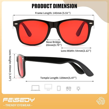 FEISEDY Sleep Blue Light Glasses for Woman Men 99.9% Computer Gaming Red Lens Eyeglasses Reduce Eyestrain G2835
