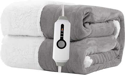 Electric Heated Blanket Throw Size 50"x60" - Dual-Sided with Microplush & Sherpa Fabric, 4 Heat Settings & 3 Hours Auto Off, Machine Washable - Light Gray