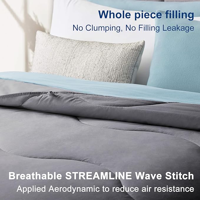 Lightweight Comforter Cooling Grey, All Season Duvet Insert Breathable Twin Size Summer Bedding, Soft Microfiber Cool Down Alternative Quilt with Corner Tabs, 64x88 inch