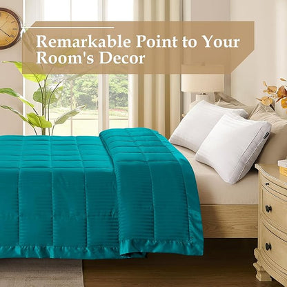 downluxe Queen Size Blanket with Satin Trim, Lightweight Down Alternative Blankets Queen Size for All Season, Machine Washable (Teal, 90x90 Inch)