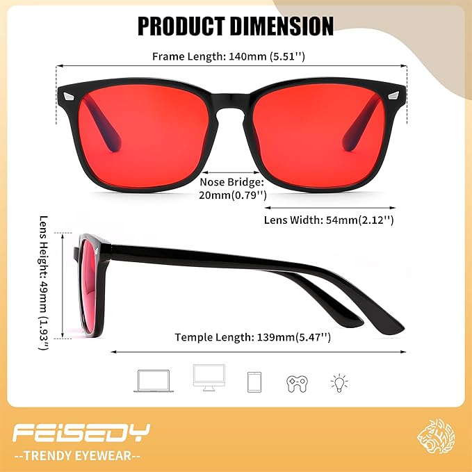 FEISEDY Sleep Blue Light Glasses for Woman Men 99.9% Computer Gaming Red Lens Eyeglasses Reduce Eyestrain G2835