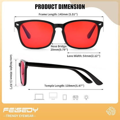 FEISEDY Sleep Blue Light Glasses for Woman Men 99.9% Computer Gaming Red Lens Eyeglasses Reduce Eyestrain G2835
