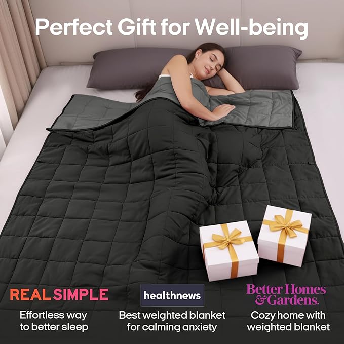 ZonLi Weighted Blanket (48''x72'',12lbs, Grey/Black) Cooling Weighted Blanket, High Breathability Heavy Blanket, Soft Material with Premium Glass Beads, Sleeping for Adult