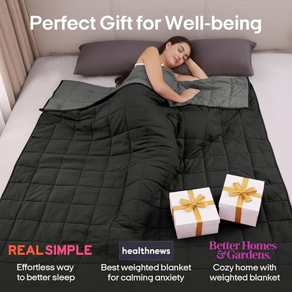 ZonLi Weighted Blanket for Adults (60"x80", 20lbs, Grey/Black) Queen Size High Breathability Cooling Heavy Blanket, Soft Material with Premium Glass Beads, All-Season, Easy Care