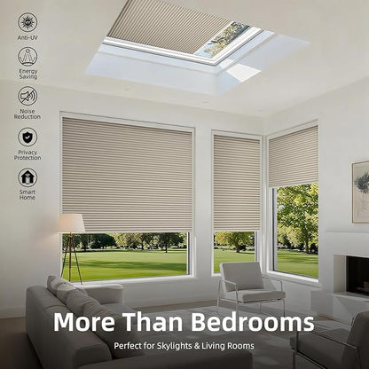 ZSTARR Motorized Skylight Shades Blackout Cellular Honeycomb Electric Blinds with Solar Panel Cordless Rechargeable with Remote for Roof and Slanted Windows Custom Size (BO Printed Wheat)