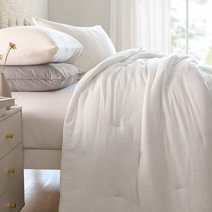 HOMBYS 100% Cotton Muslin Comforter Oversized King 120x98, Lightweight and Breathable Down Alternative Comforter,Soft Gauze Summer Off White Reversible Fluffy Duvet Insert