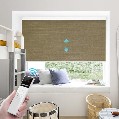 ZSTARR Motorized Blackout Window Blinds Remote Control Automated Window Blinds Rechargeable Roller Shades Blinds with Valance,Customized Size (Khaki)