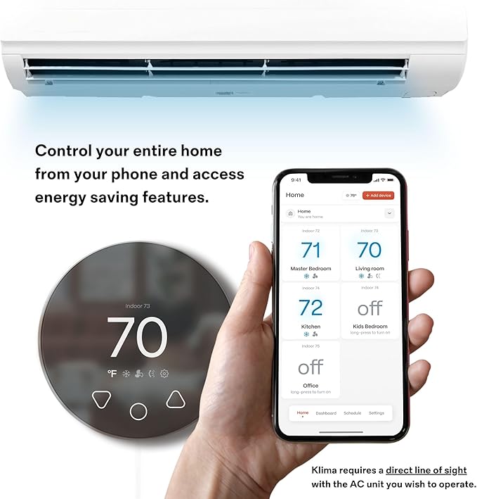 Boldr Klima Smart Thermostat for Air Conditioners, Window A/C, Mini Splits & Heat Pumps - Alexa & Google Home Compatible, WiFi Control App, Energy Saving, Easy DIY Install, Graphite Grey
