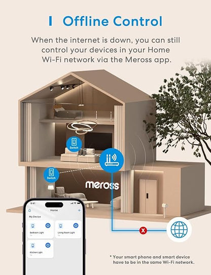 Meross Smart Light Switch Supports Apple Homekit, Siri, Alexa, Google Assistant & SmartThings, 2.4Ghz WiFi Light Switch, Neutral Wire Required, Single Pole, Remote Control Schedule, 2 Pack