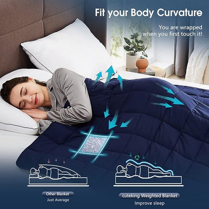 CuteKing Weighted Blanket for Adults (25lbs, 88"x104", Navy Blue) Heavy Blanket for 240-260lbs, Weighted Blanket for Cooling & Heating with Premium Glass Beads, Thick Blanket for Adult All-S
