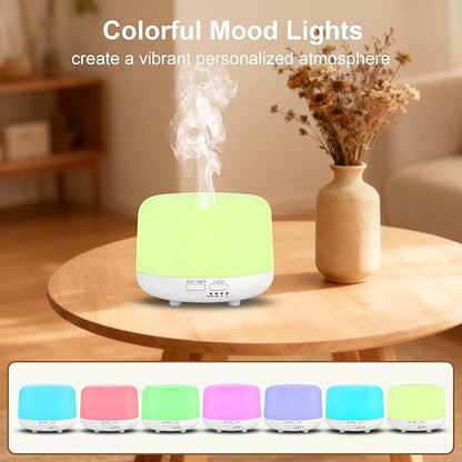 Aromatherapy Diffuser, 300ML Remote Control Essential Oil Diffusers, White Wood Grain Humidifier with 8 Colors Light 4 Timer Mode, Ultrasonic Scent Diffuser for Home, Office