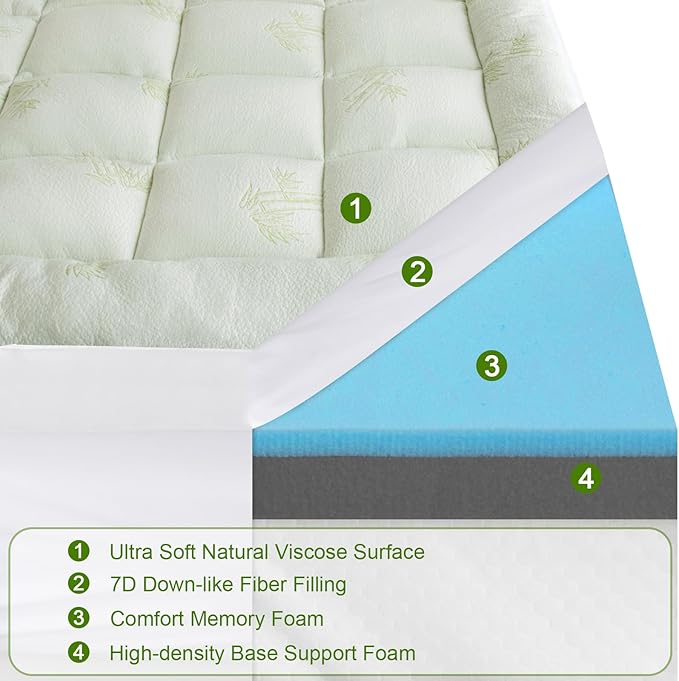 Pillow Top Mattress Topper Full Size, 4.5” Cooling Dual Layer Mattress Topper (2.7" Extra Thick Soft Plush Mattress Pad & 0.6" Gel Memory Foam &1.2" Firm Foam for Back Pain)