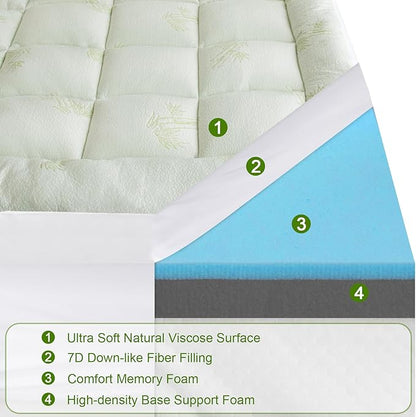 Pillow Top Mattress Topper Full Size, 4.5” Cooling Dual Layer Mattress Topper (2.7" Extra Thick Soft Plush Mattress Pad & 0.6" Gel Memory Foam &1.2" Firm Foam for Back Pain)