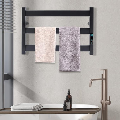 Electric Towel Warmer with Built-in Timer Stainless Steel Heated Towel Warmer for Bathroom, Wall Mounted Freestanding Electric Black Towel Warmer with Smart Temperature Control (3-layer)