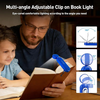 VAVOFO USB Rechargeable Book Light, Blue Light Blocking, Amber Light Clip On Bookmark Shaped Reading Light, Eye Care 6 LEDs Book Light for Bookworms Reading in Bed with 9 Lighting Modes (Royal Blue)