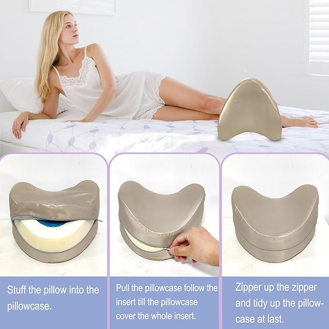 xcivi Satin Pillowcase for Contour Memory Foam Side Sleeper Support Pillow, Pillowcover for Knee Pillow, Smooth & Soft Pillow Cover (Champagne)