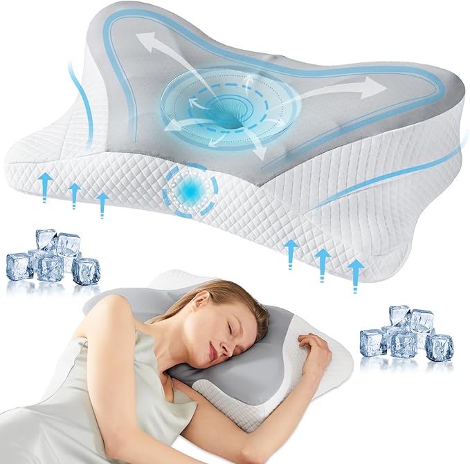 Sweetcrispy Cervical Pillow for Neck and Shoulder - Ergonomic Memory Foam Pillows, Contour Side Sleeper for Adults, Cooling Orthopedic Neck Support for Back Stomach Sleepers, Grey