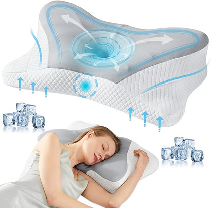 Sweetcrispy Cervical Pillow for Neck and Shoulder - Ergonomic Memory Foam Pillows, Contour Side Sleeper for Adults, Cooling Orthopedic Neck Support for Back Stomach Sleepers, Grey