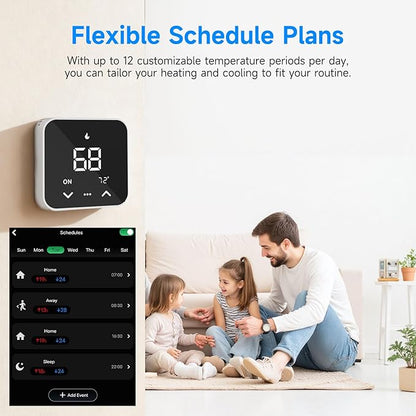 Smart Thermostat for House, WiFi Thermostat Compatible with Alexa and Google Assistant,7day x 8period Programmable Control Tuya/Smart Life, Energy Saving, C-Wire Require (Black)