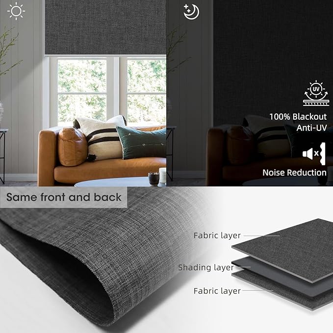 SmartWings Motorized Blinds Dual-Sided Blackout Smart Shades Remote Control Work with Homekit Thread Apple Z-wave Alexa Automatic Roller Shade Blackout Customized Max 110"W 128"H(Bouvardia Dark Grey)
