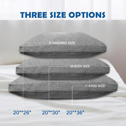 Pillows Standard Size Set of 2 - Shredded Memory Foam Cold Pillow That Stay Cold Adjustable Pillows for Sleeping Double-Sided Pillowcase