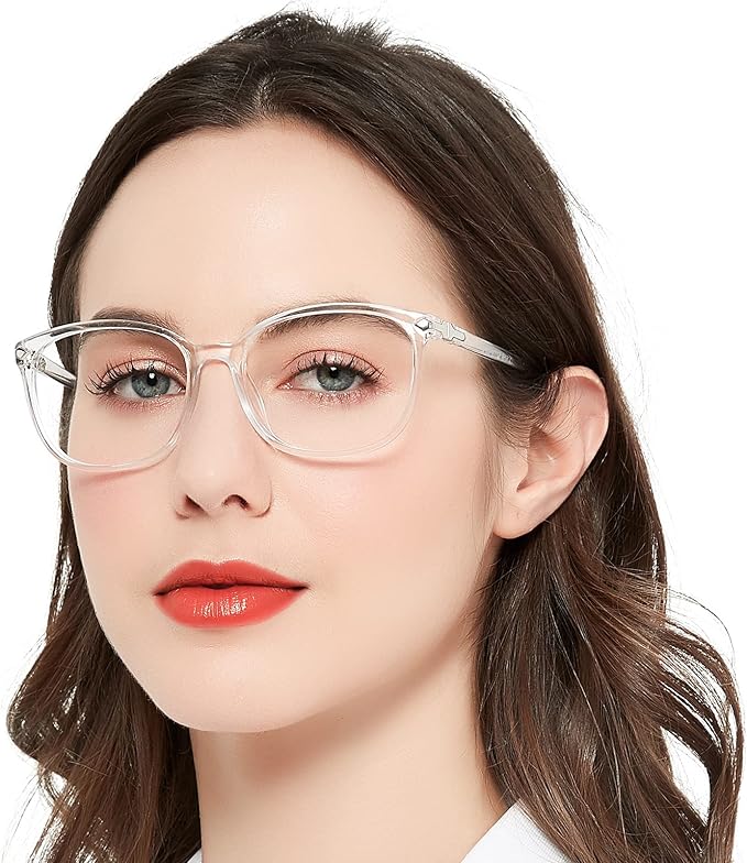 MARE AZZURO Blue Light Blocking Reading Glasses Women Trendy Square Computer Readers 1.0 1.25 1.5 1.75 2.0 2.25 2.5 2.75 3.0 3.5 4.0 5.0 6.0 (Transparent, 4.00)
