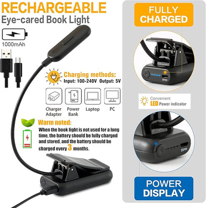 VAVOFO Amber Rechargeable Book Lights, Blue Light Blocking Reading Lights, 7 LEDs Eye Care 9 Colors 9 Brightness Clip On for Bookworms with Power Indicator Lasting 70h (2-Pack, Black)