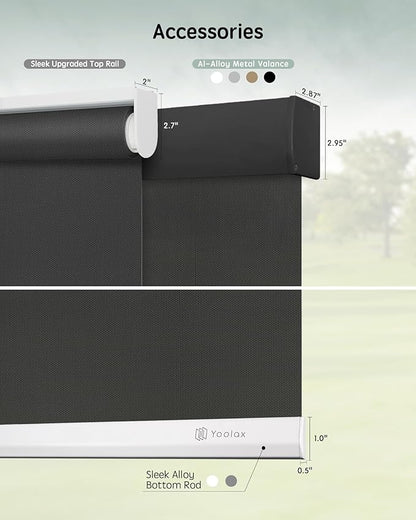 Yoolax Motorized Solar Shades, Flame Resistat Smart Blinds for Windows Motorized Roller Shades, Motorized Blinds Compatible with Alexa Custom Size (Solar-5% Openness Black)