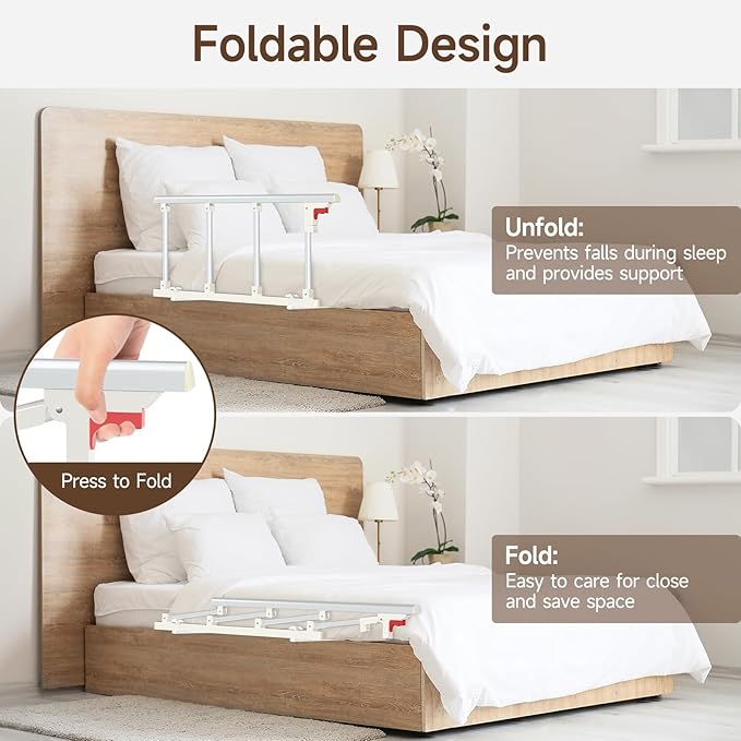 WAYES Bed Rails for Elderly Adults (34" x 16"), Foldable Bed Side Rails for Full, Queen, King Size Bed, Safety Guard, Durable, Tool-Free Assembly