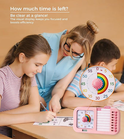 3-in-1 Visual ADHD Timer for Kids & Adults with Planning Board, Task Timer, Chore Chart & Visual Schedule Planner, Autism & ADHD Tools with Checklist for Homeschool Supplies, Home, School (Pink)