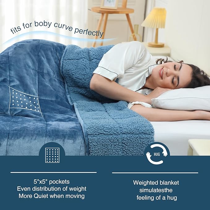 Aemicion Twin Weighted Blanket for Adults,Unicolor Ultra-Soft Fleece Sherpa, Dual Sided Cozy Plush Blanket for Couch Bed, 15lbs 48 x 72in-Slate Blue