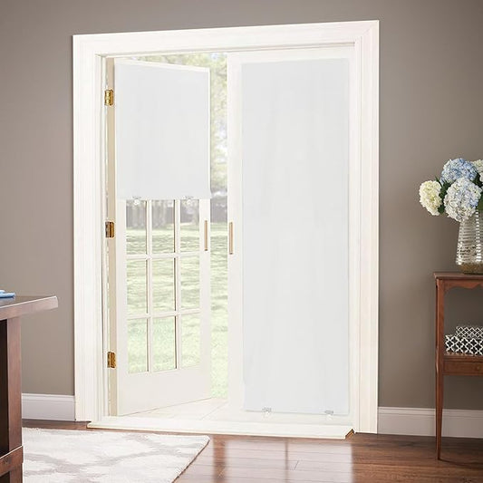 LazBlinds 100% Blackout Door Curtain, No Tools No Drill Cordless Blinds for Windows, Thermal Insulated UV Protection Privacy Window Coverings for French Doors (26''W x 68''H, White Silver, 1 Panel)