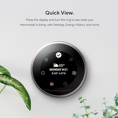 Google Nest Learning Thermostat (3rd Gen) – Smart Wi-Fi Thermostat Display & Mounting Plate Only, Energy-Saving, Compatible with Alexa & Google Assistant, Black