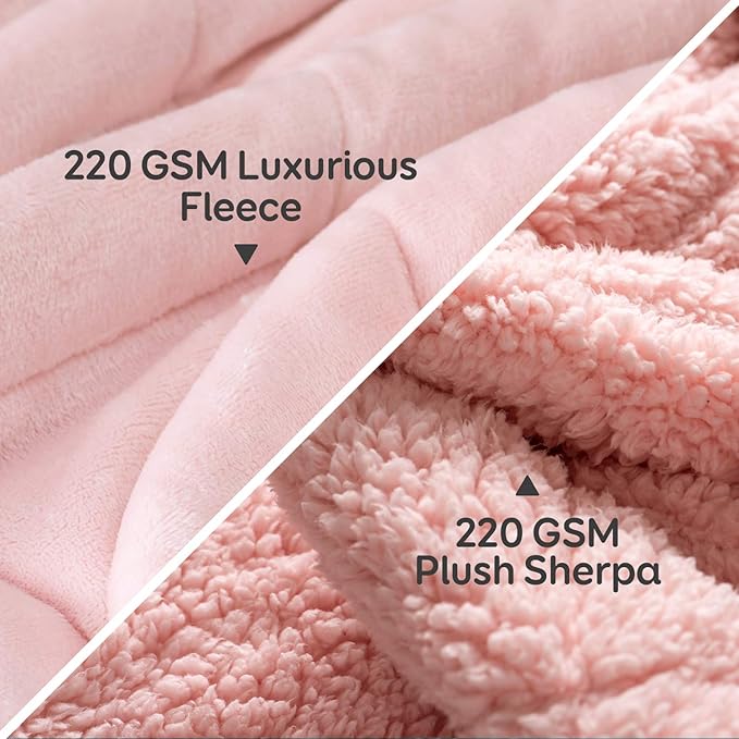 Cottonblue Sherpa Fleece Weighted Blanket 12lbs, Flannel Cozy Plush Blankets, Fuzzy Flannel Bedding Blanket Throw for Twin Full Bed, Minky Soft Blanket for Sofa Bed 48 x 72 inches, Blush Pink