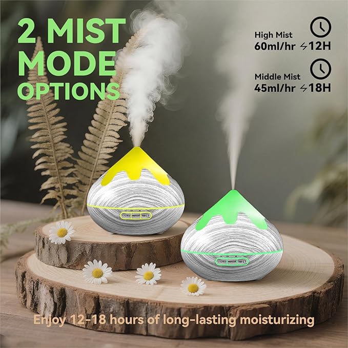 500ML Essential Oil Diffuser, Large Aromatherapy Diffuser with Remote Control, Air Diffusers for Home Office Room, Fragrance Humidifier with 7 Color LED & 2 Mist Mode, Glacier White