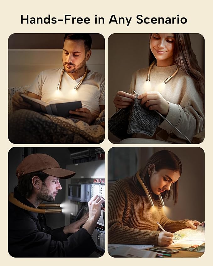LED Neck Reading Light, Book Light for Reading in Bed, 3 Colors, 9 Brightness Levels, Lightweight Comfortable Design, Long Lasting, Perfect for Knitting,Crafting,Camping,Gold Rose