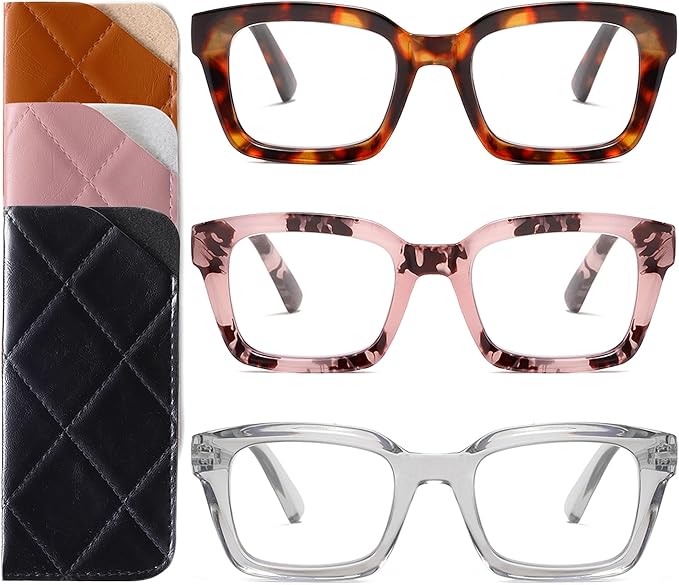 Readers for Women Oprah Style Square Reading Glasses with Spring Hinge Blue Light Blocking for Men Ladies