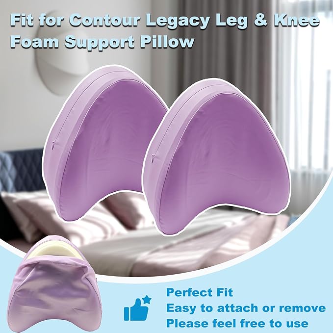 Satin Knee Pillow Cover for Contour Legacy Leg & Knee Foam Support Pillow, Upgraded Invisible Zippered Satin Leg Pillowcase Replacement-Cover ONlY (Blush Purple, 2-Pack)