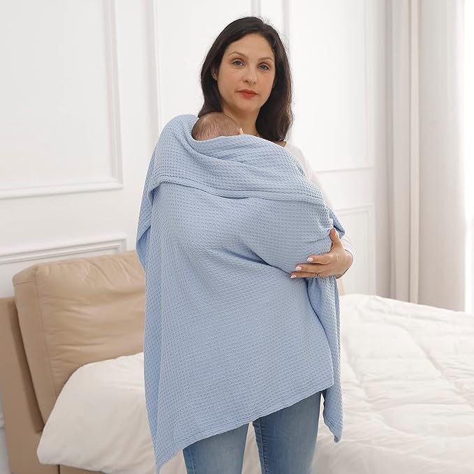 36” X 40” Inches Cooling Baby Waffle Weave Blanket, Ultra-Soft Lightweight Receiving Blanket for Newborn, Breathable Comfortable Baby Swaddle Blanket for Boys and Girls(Steel Blue)