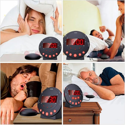 Homoyoyo Vibrating Alarm Clock for Heavy Sleepers and Deaf-Mute with Loud Bed Shaker Digital Dual Alarm Clock for Hearing Impaired 3pcs Set (no Batteries Included)