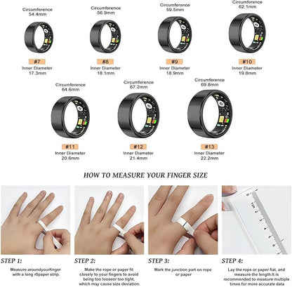 Smart Ring for Women Men,Fitness Tracker Ring with Heart Rate, Sleep Monitoring, Blood Oxygen, Step Counting for iOS and Android, No Subscription Fee, Waterproof, Valentines Day Gifts(Black, 9)