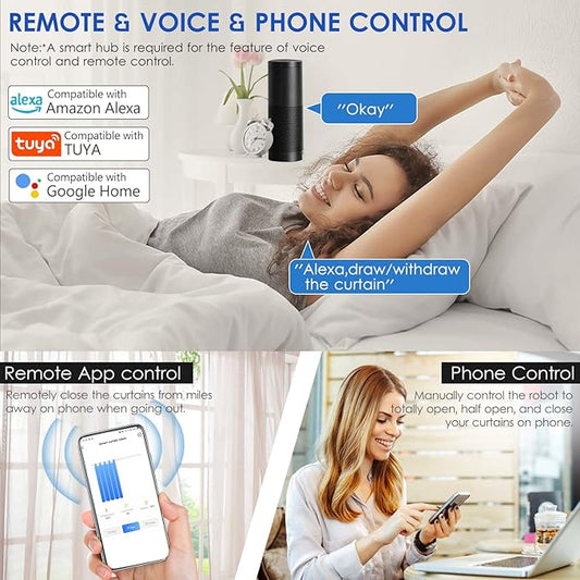 Curtain Controller, BT Automatic Curtain Opener Closer Robot Wireless Smart Curtain Motor Timer Voice Control Smart Home Automation Device for Curtain Track Rod Replacement for Amazon Assistan
