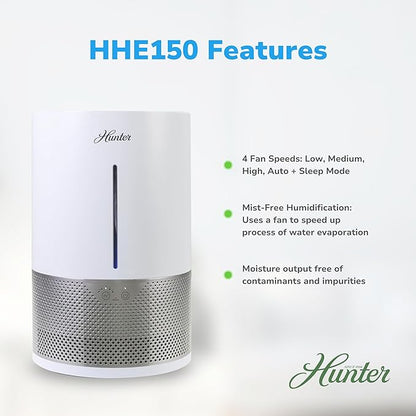 HHE150 Hunter Aspire 4.8L Evaporative Humidifier with PermaWick Filter (4.8L) - Remove Contaminants & White Dust for Clean Mist & Air – Medium Humidifier for Home, Bedroom, or Dorm - White