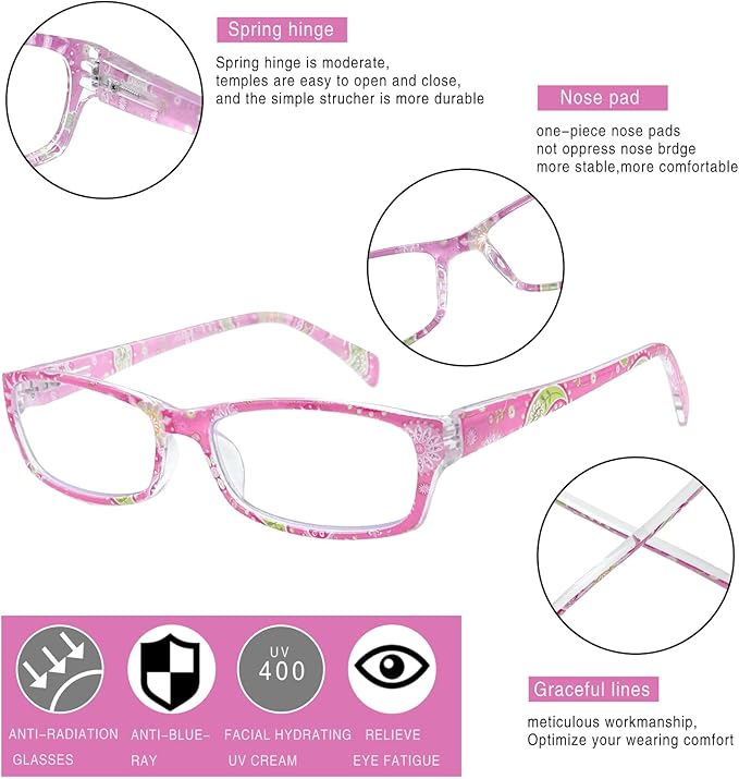 Henotin 6-Pack Reading Glasses Blue Light Blocking Anti Eyestrain Computer Reading Glasses for Women and Men Readers (Mix Color-D, 1.25, Diopters)