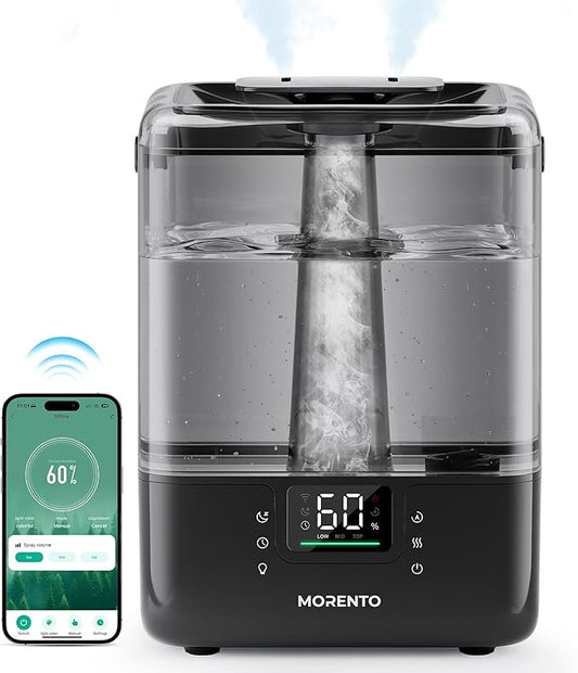 Smart Humidifiers for Bedroom Large Room Home, 6L Cool Mist Top Fill Humidifier with Essential Oil Diffuser, Smart App & Voice Control, for Nursery & Plants, Black, 1 Pack + 7 Color NightLight