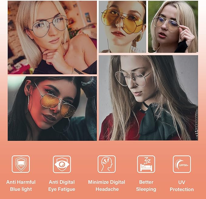 Cyxus Davos French Ma-con Style Aviator Glasses Blue Light Blocking Eyeglasses for Computer UV Protection Anti Eyestrain 8805