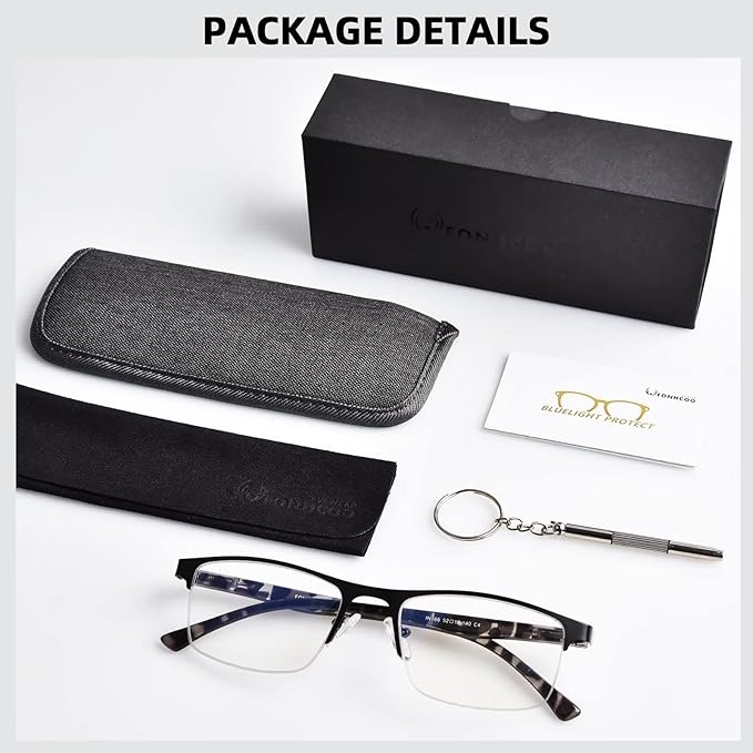 FONHCOO Reading Glasses for Women Men, Blue Light Blocking Reading Glasses Metal Half Frame Computer Readers Anti UV/Glare